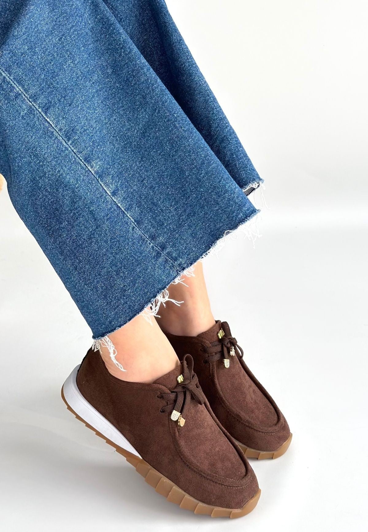 Sier Kadın Kahverengi Süet Bağcıklı Günlük Ayakkabı