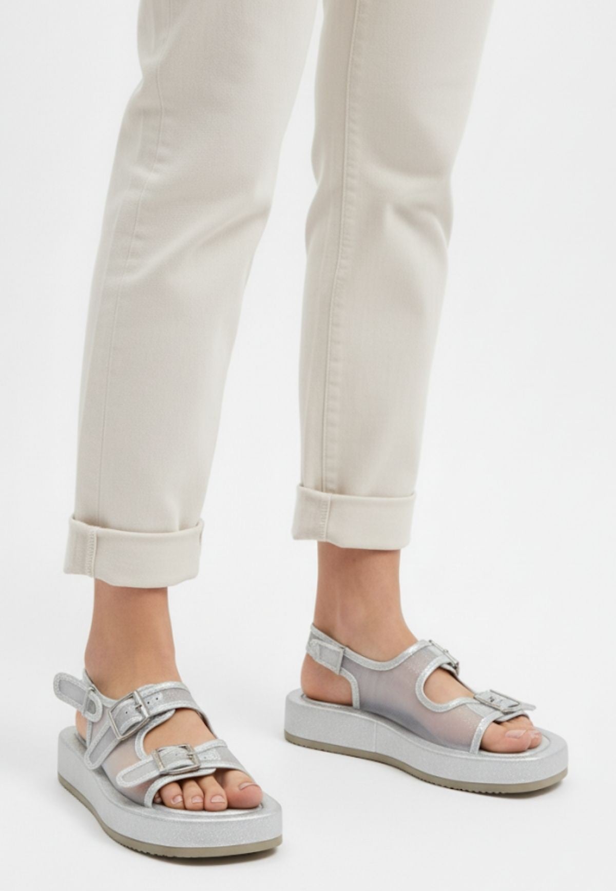 Sinna Gümüş Tül Detaylı Sandalet