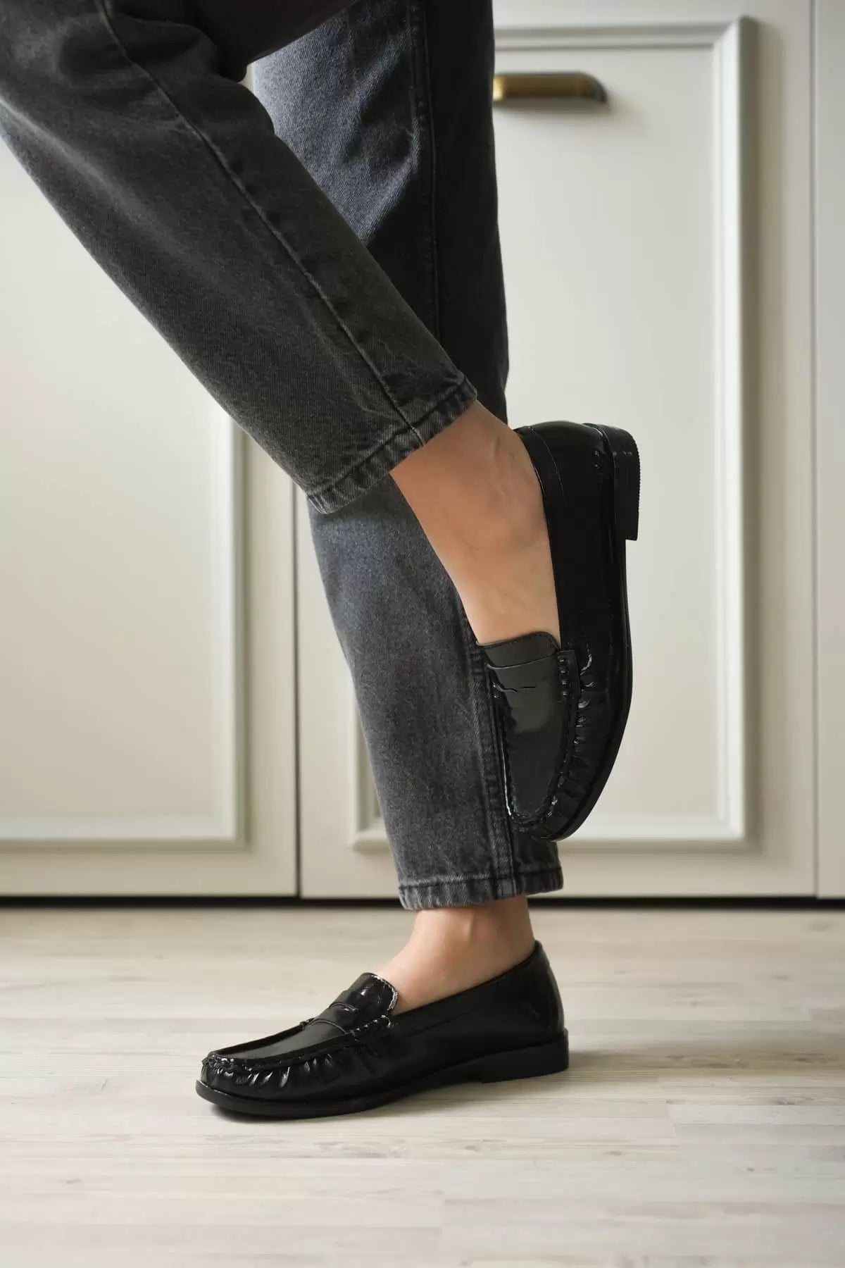 Kibel Siyah Parlak Deri Görünümlü Penny Loafer