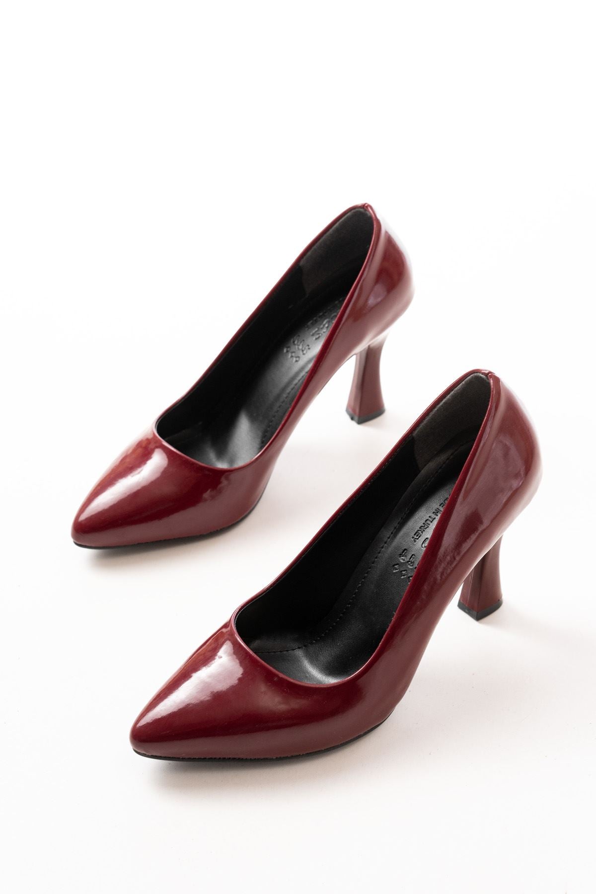 Alashun Bordo Rugan Kadın Topuklu Stiletto Ayakkabı