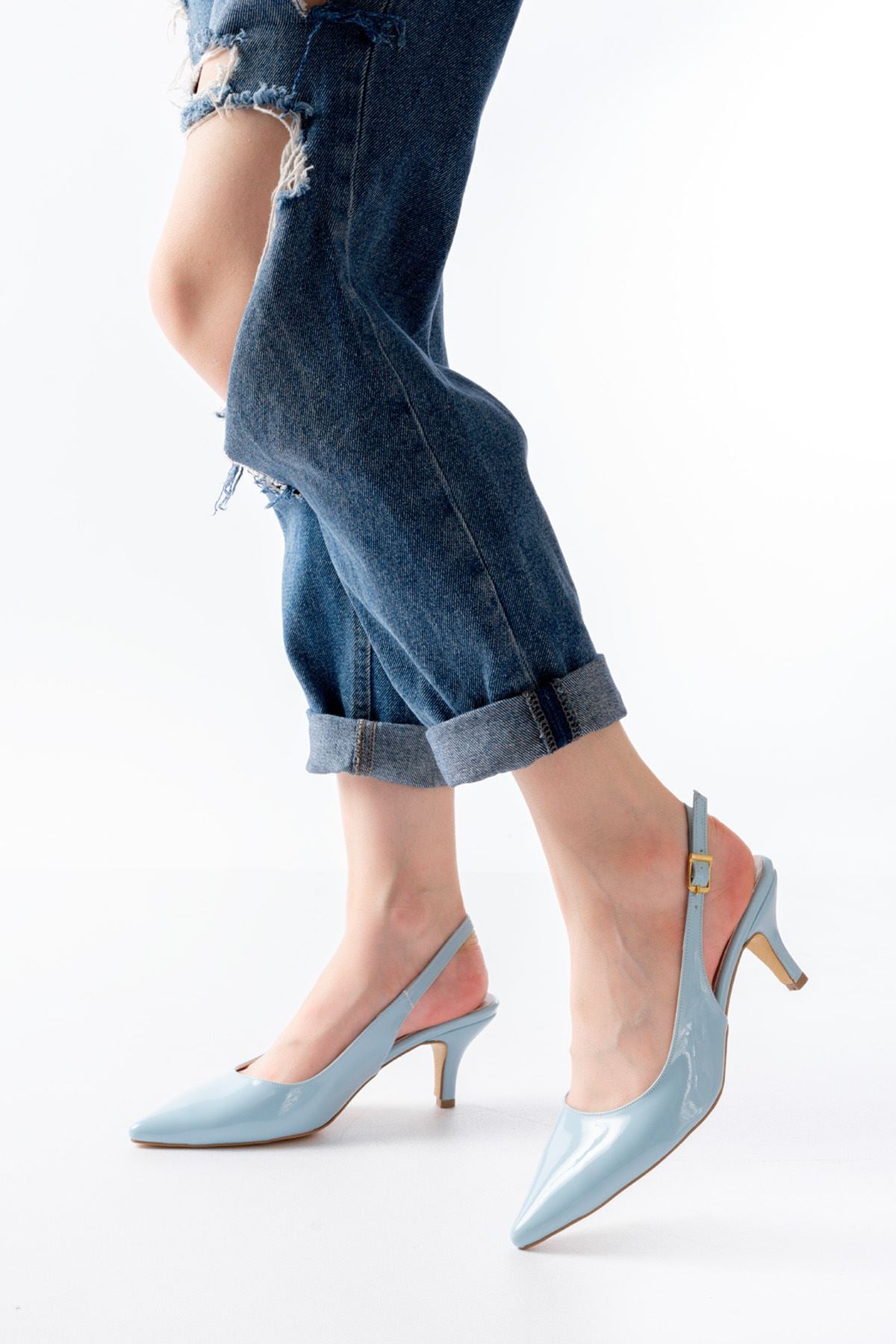 Facenrel Bebe Mavi Rugan Kadın Topuklu Ayakkabı
