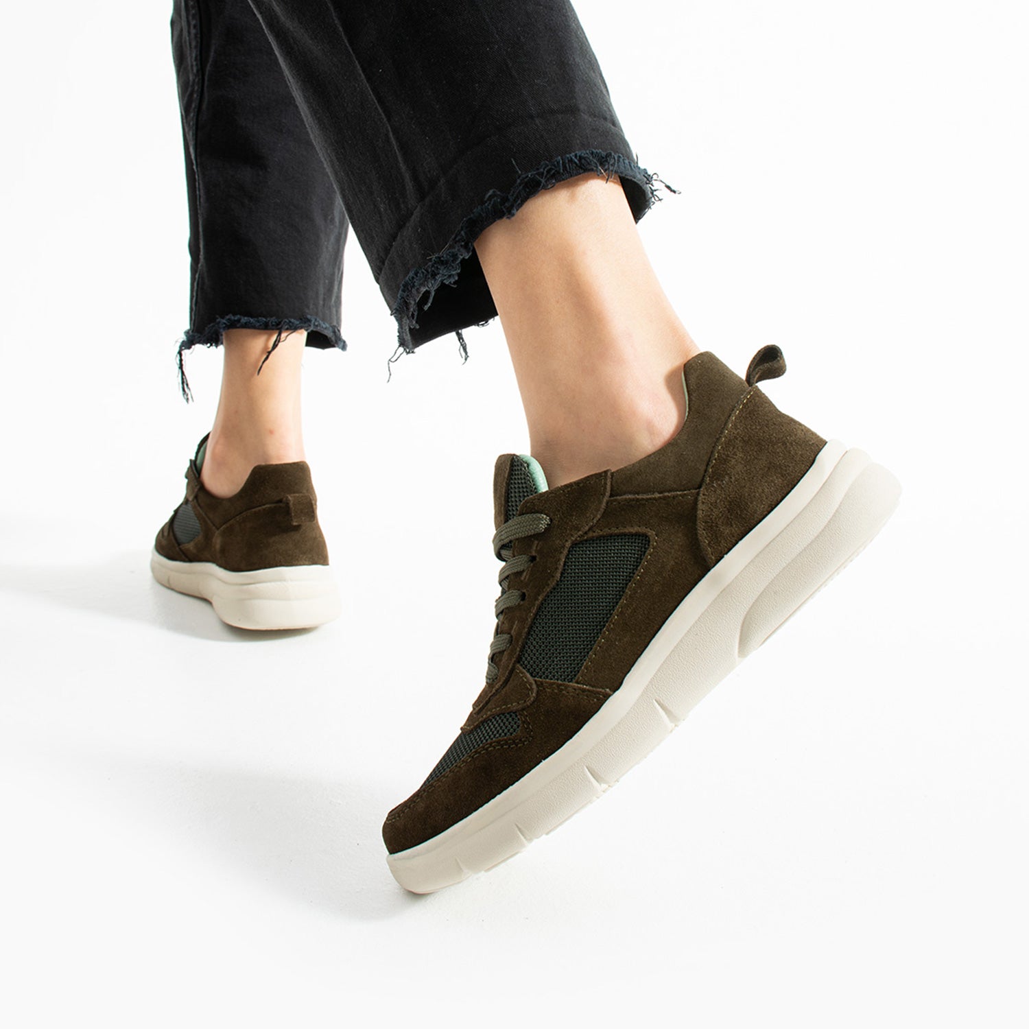 Thaes Kadın Hakiki Süet Deri Haki Spor Ayakkabı