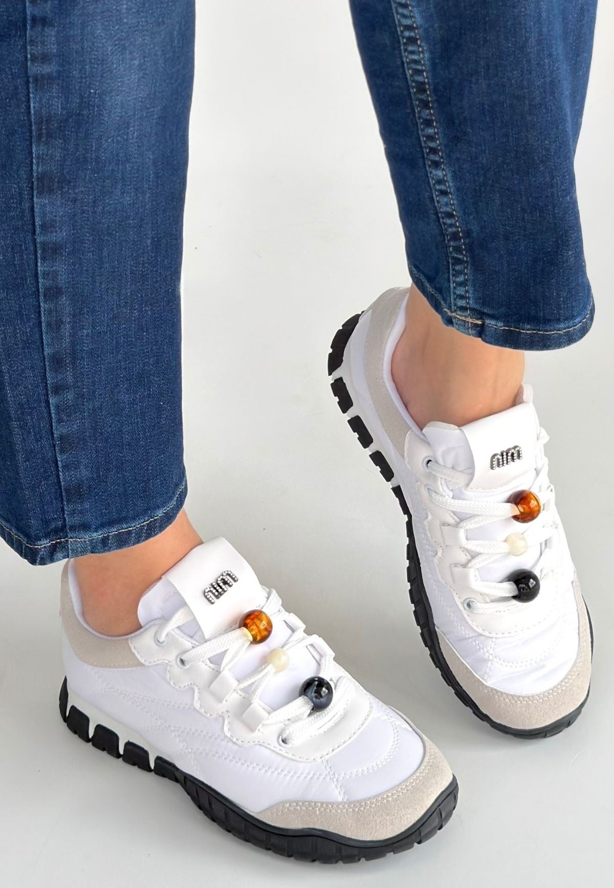 Tues Kadın Beyaz Nubuk Bağcıklı Spor Ayakkabı