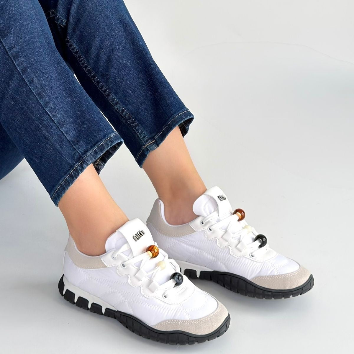 Tues Kadın Beyaz Nubuk Bağcıklı Spor Ayakkabı