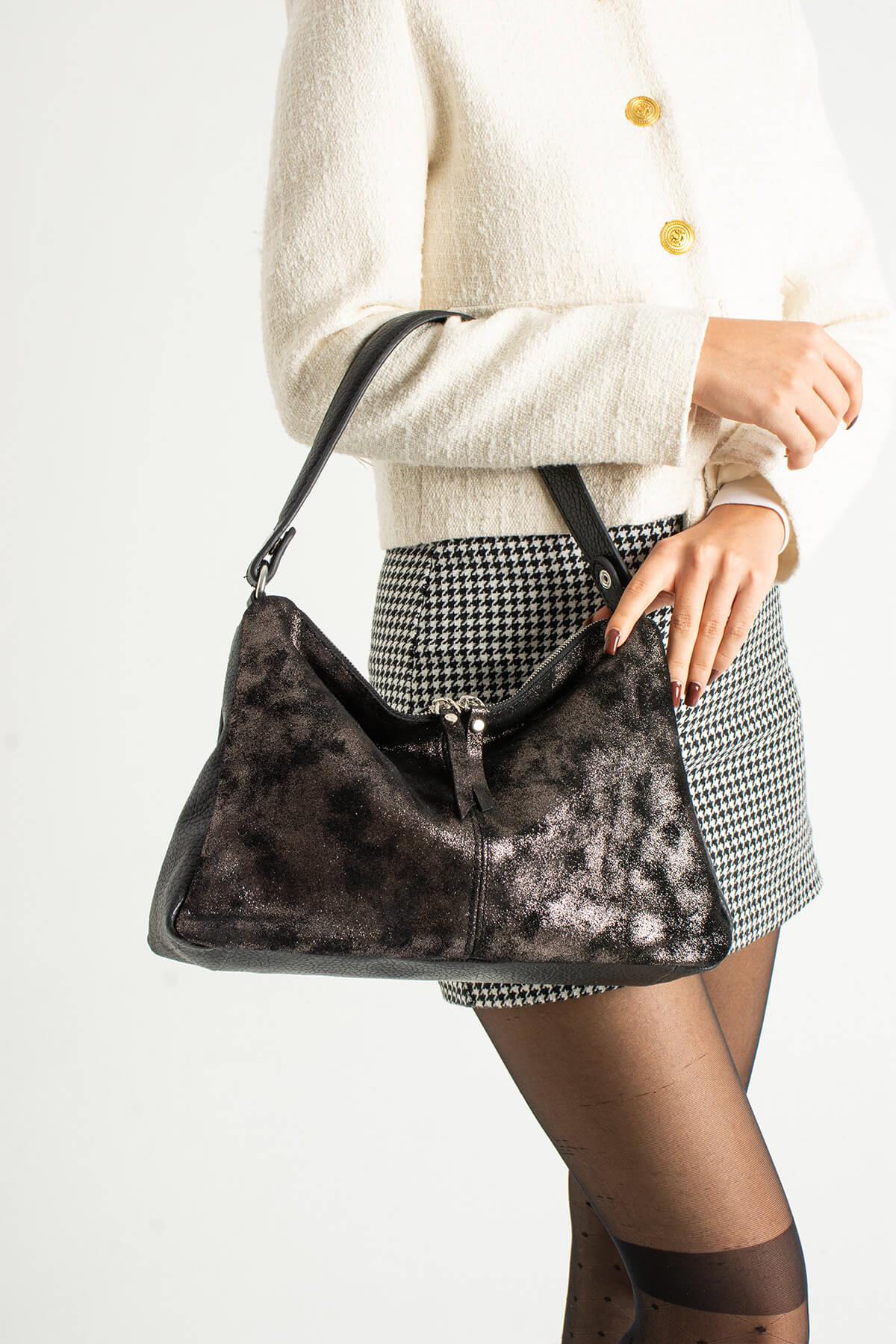 URANOS-B Hakiki Süet Deri Kadın Omuz Çantası