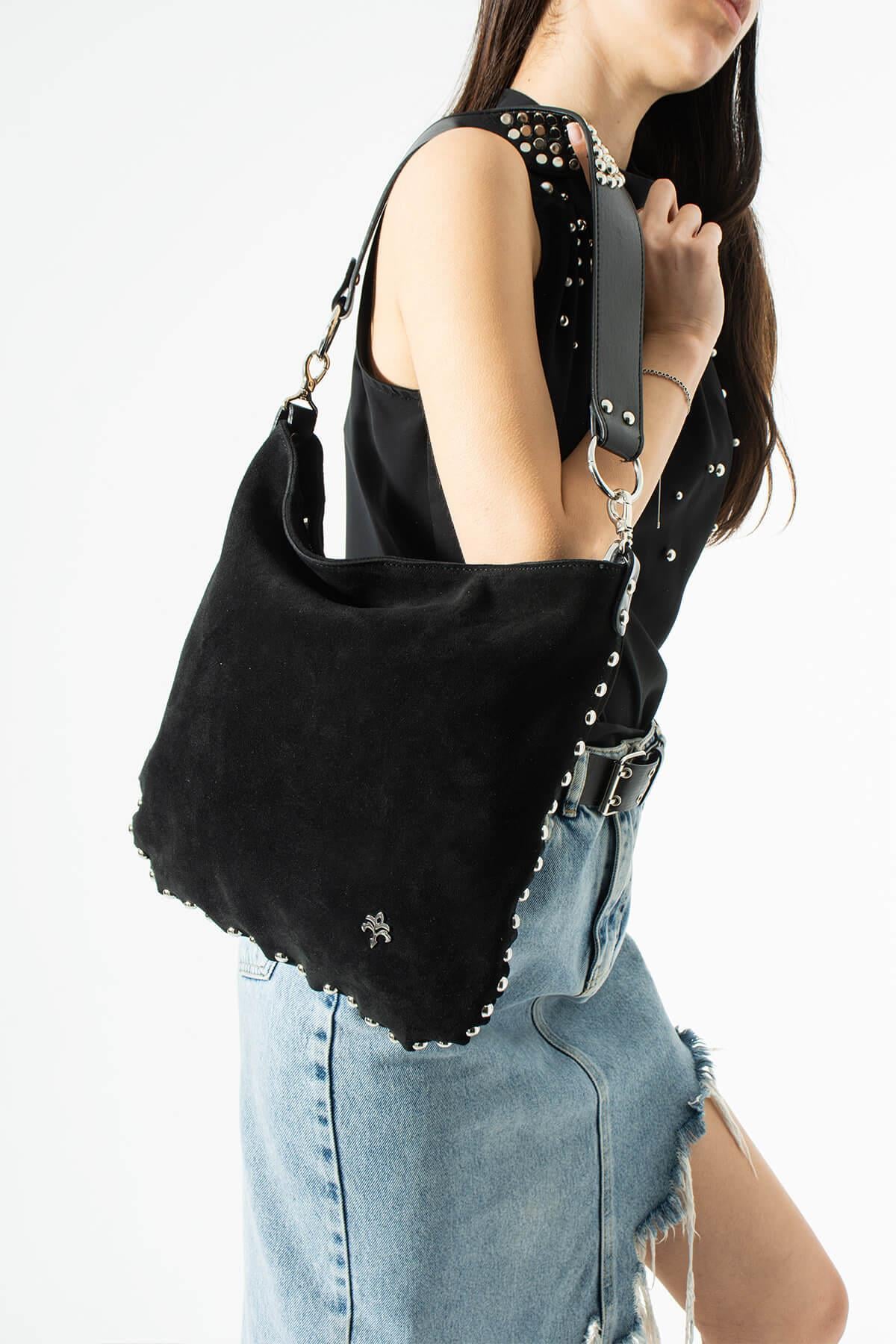 VYRA Kadın Hakiki Süet Deri Omuz Çantası