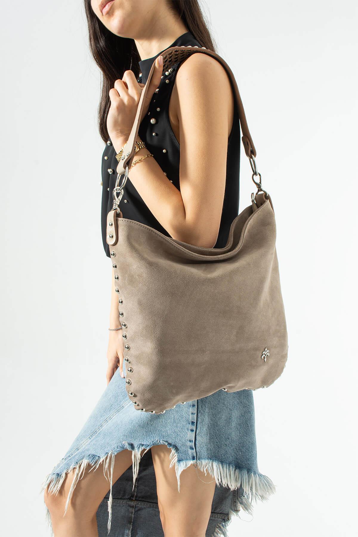 VYRA Kadın Hakiki Süet Deri Omuz Çantası