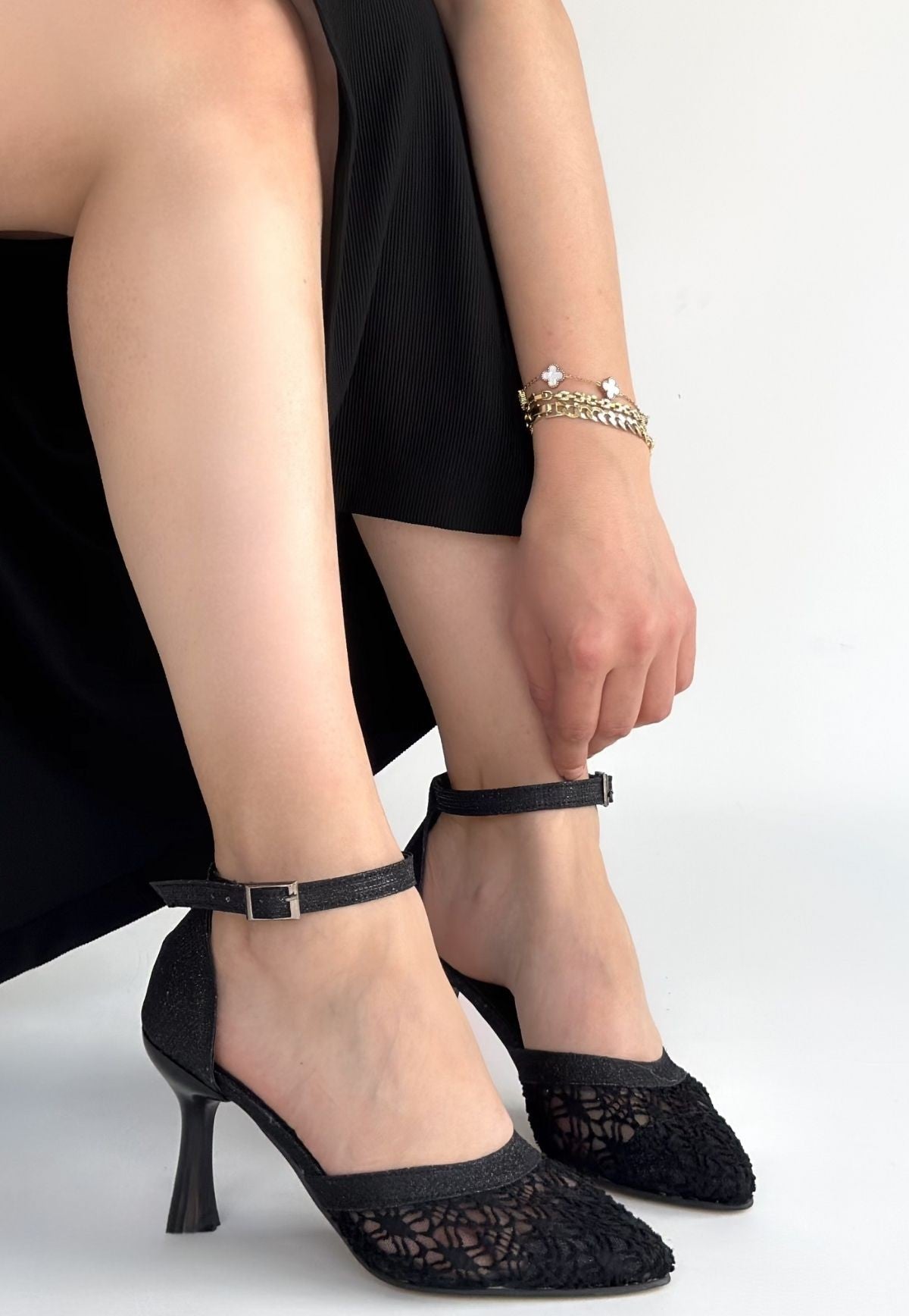 Weja Kadın Siyah Tül Detaylı Topuklu Ayakkabı