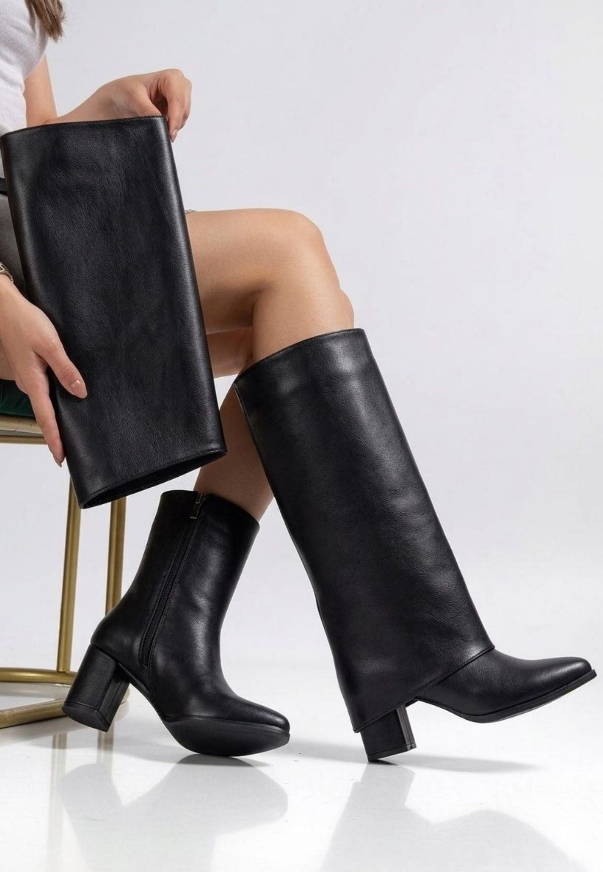Wila Kadın Siyah Cilt Topuklu Tak Çıkar Çizme