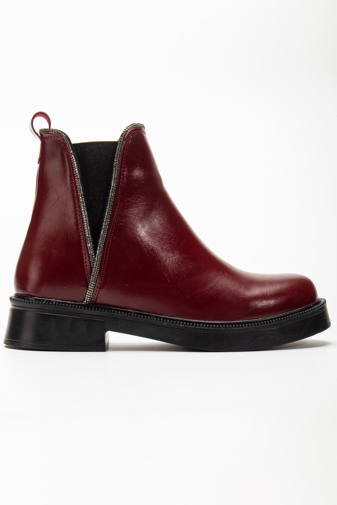 Thenar Bordo Kırışık Rugan Taş Aksesuarlı Lastikli Kadın Bot