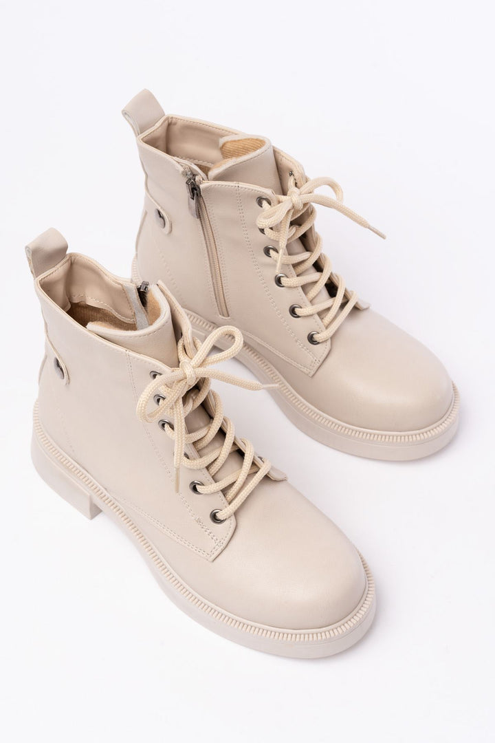 Lauran Bej Bağcıklı Fermuarlı Kadın Bot