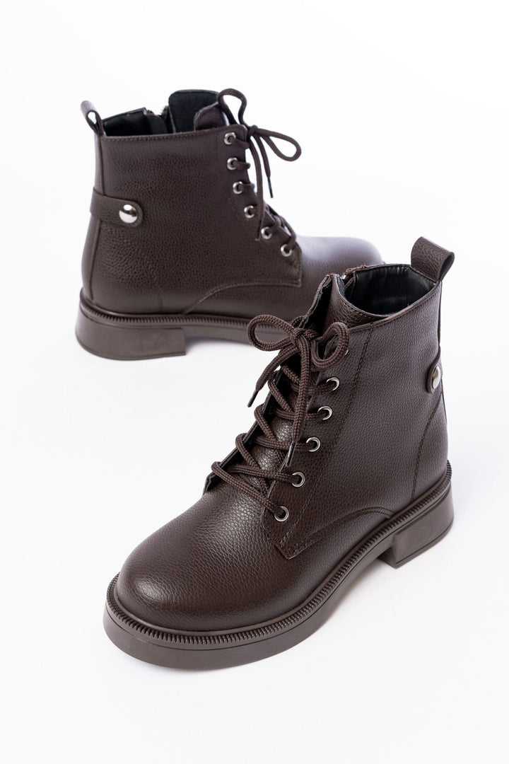 Lauran Kahve Galata Bağcıklı Fermuarlı Kadın Bot