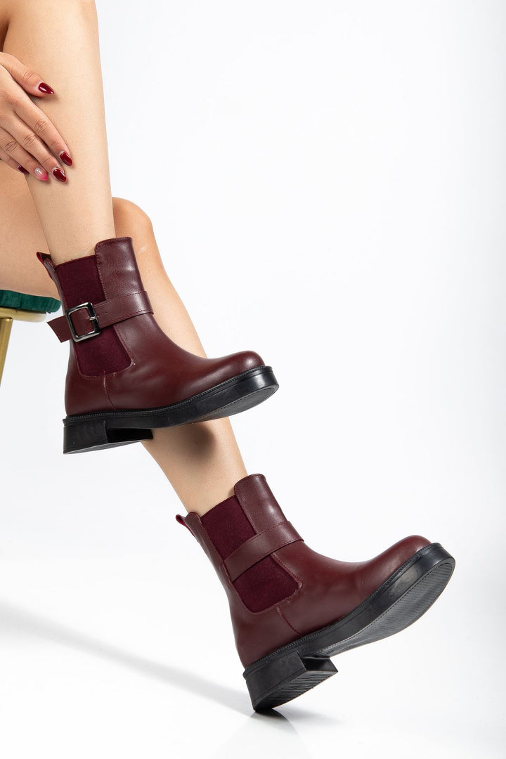 Parlina Bordo Luna Toka Aksesuarlı Lastikli Kadın Bot