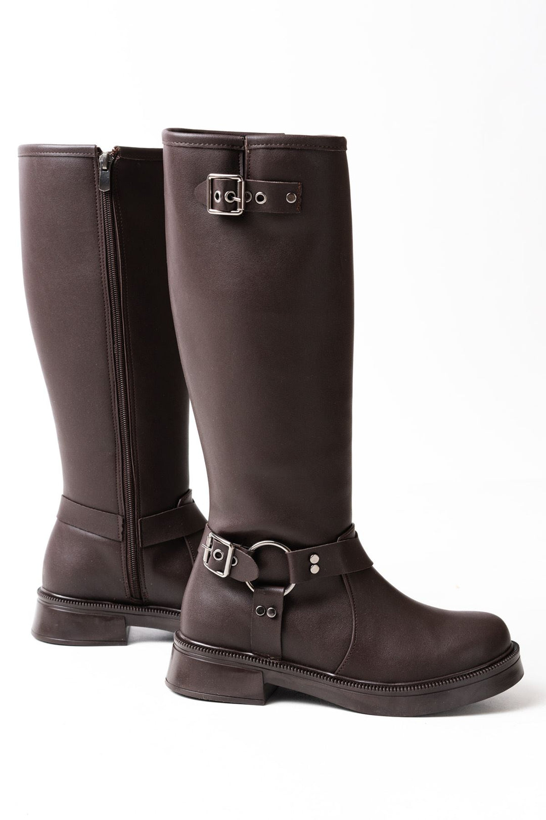 Dehun Kahverengi Toka Aksesuarlı Fermuarlı Kadın Çizme