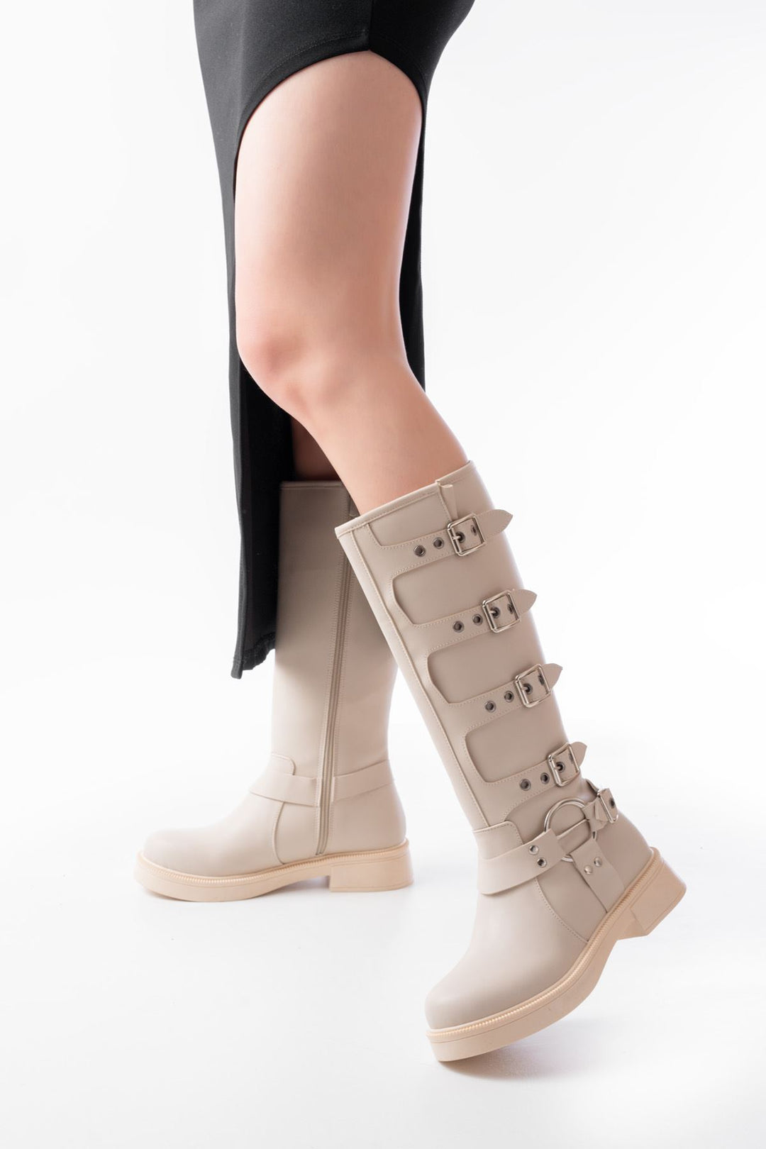 Azruna Bej Düz Topuklu Kadın Binici Çizme