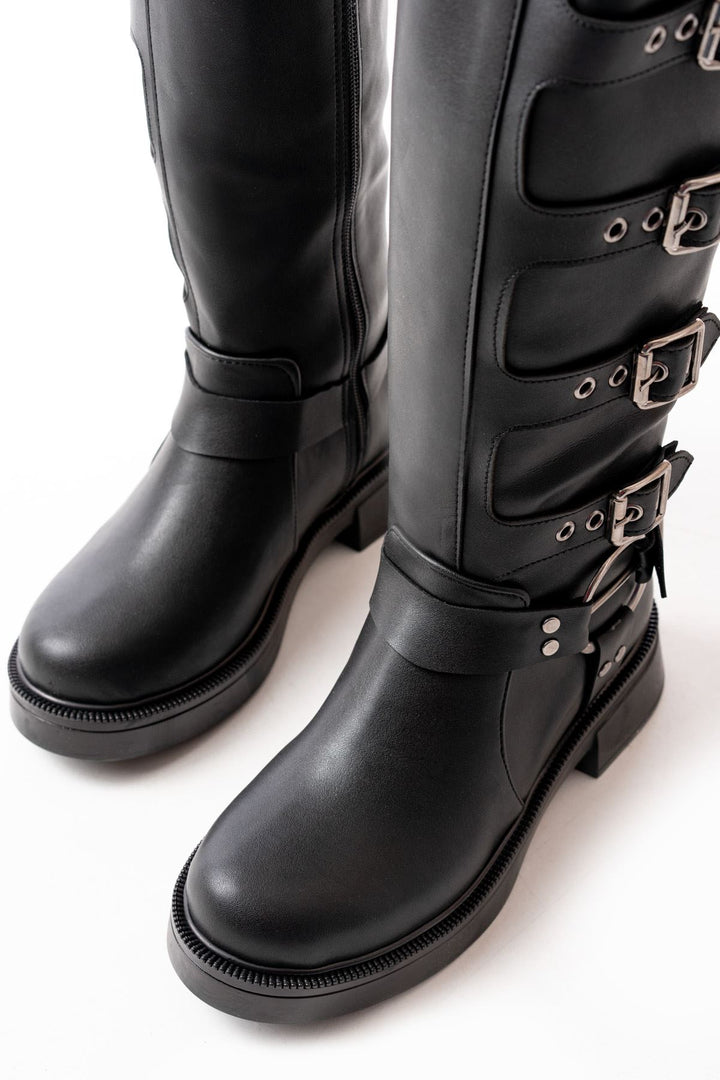 Azruna Kadın Siyah Düz Topuklu Binici Çizme