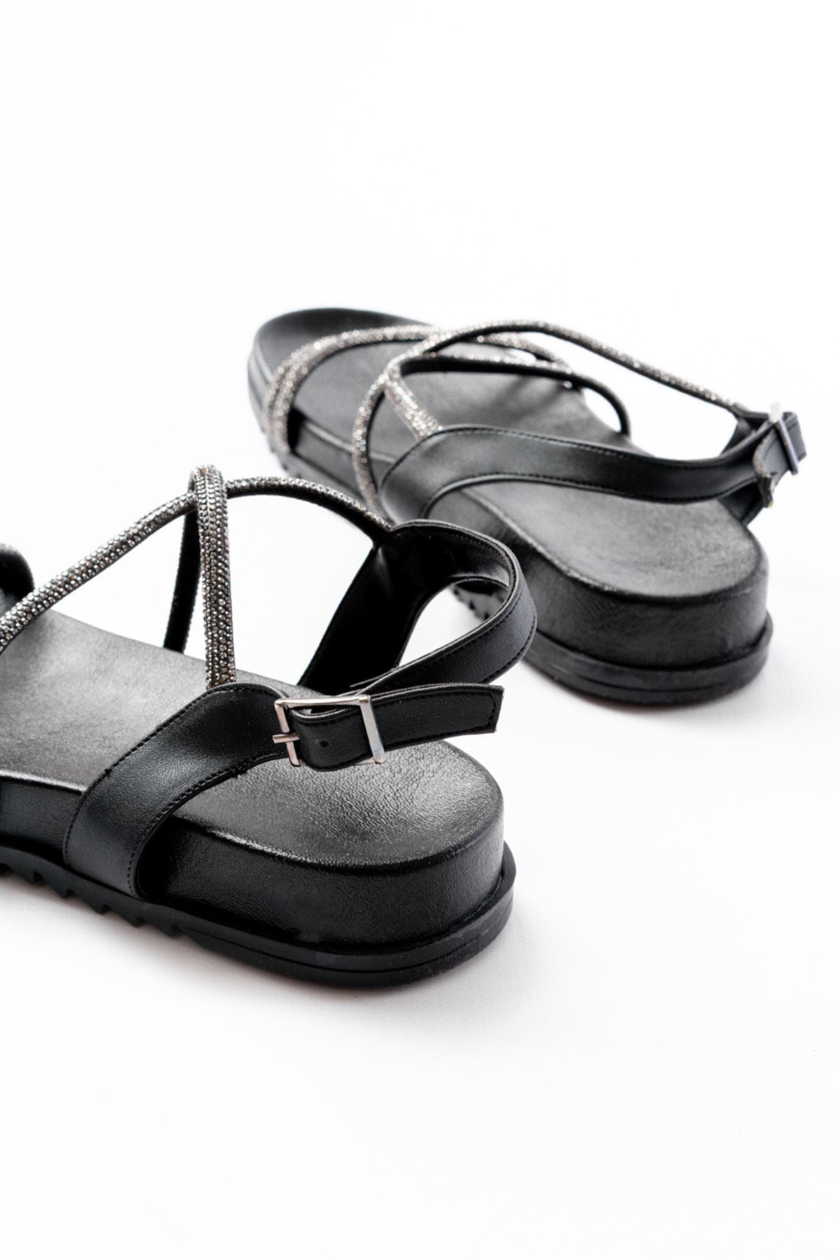 Zarubny Siyah Platin Taşlı Kadın Sandalet