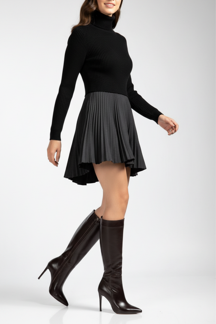 Diayen Kahve Kırışık Rugan Fermuarlı Lastikli İnce Yüksek Topuklu Kadın Çizme