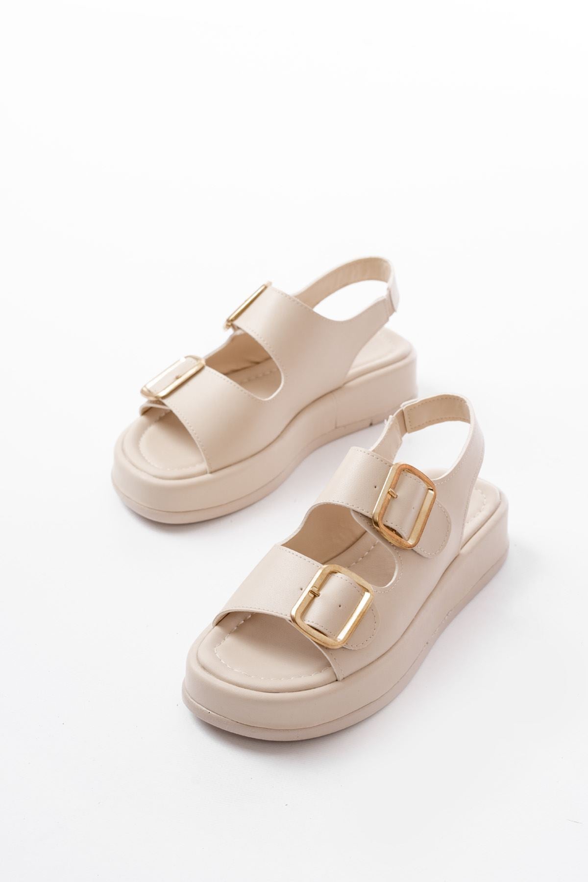 Balenus Bej Lastik Baretli Kadın Sandalet