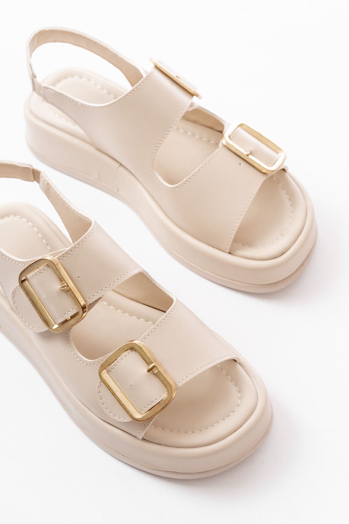 Balenus Bej Lastik Baretli Kadın Sandalet