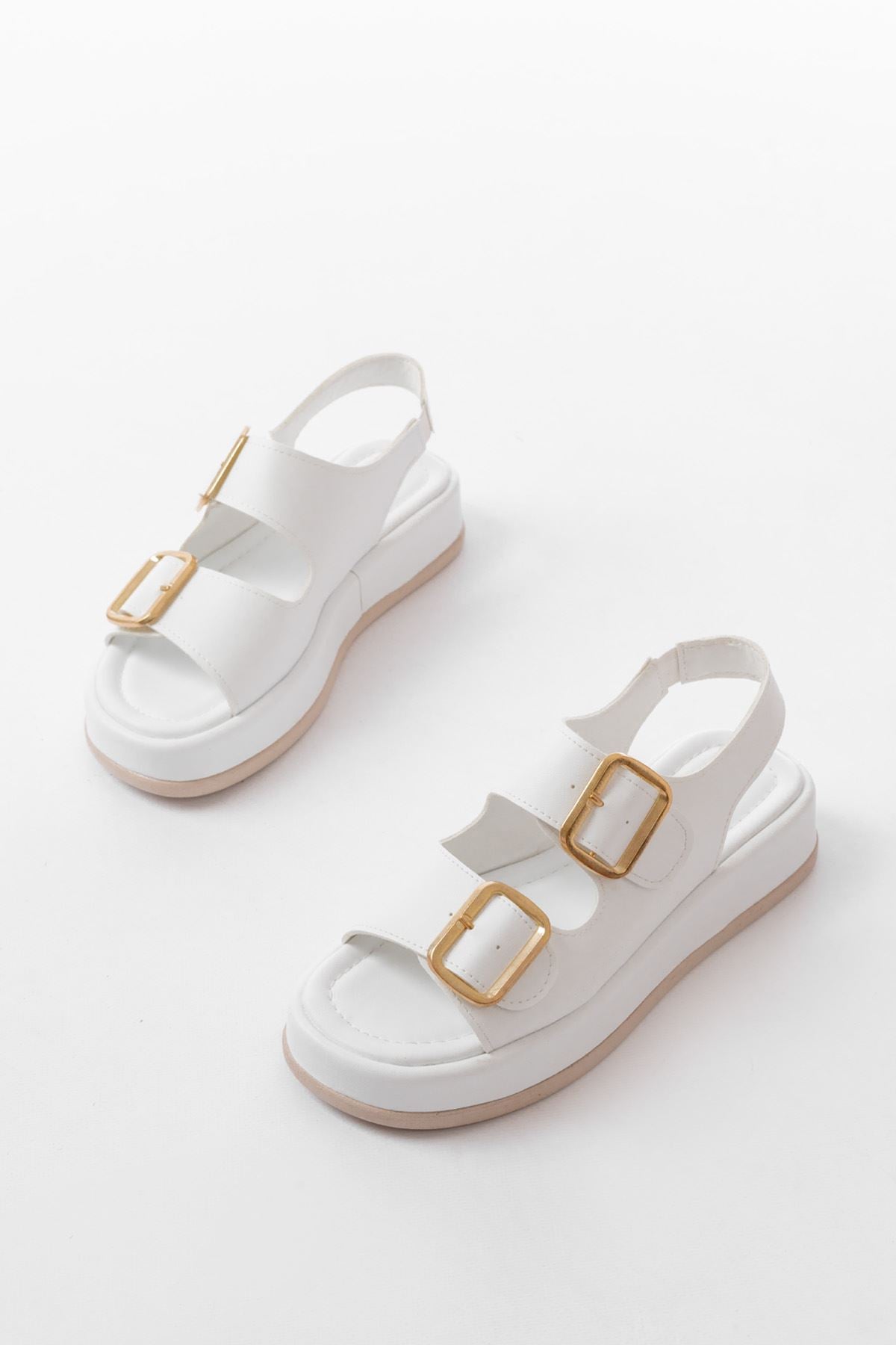 Balenus Beyaz Lastik Baretli Kadın Sandalet