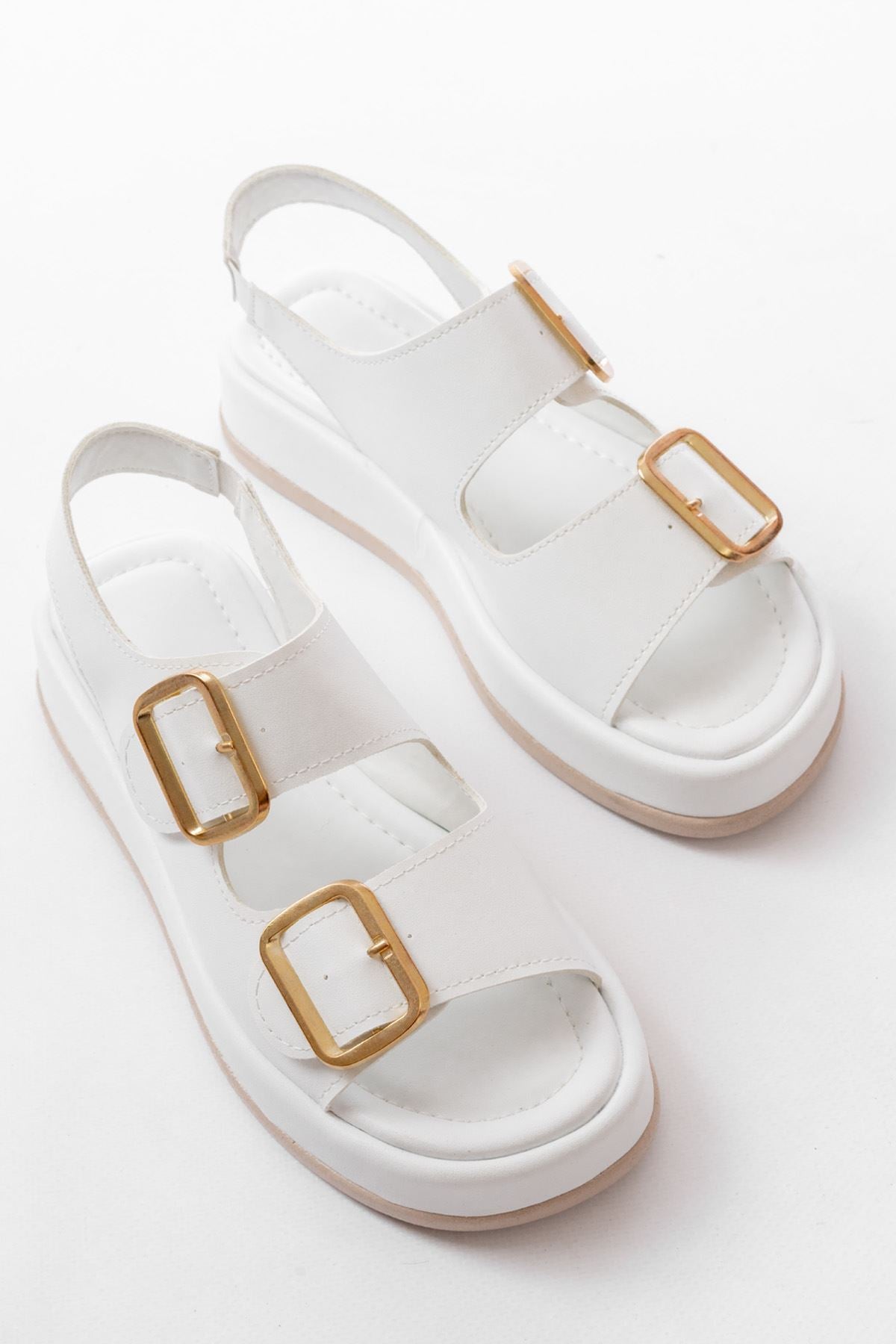 Balenus Beyaz Lastik Baretli Kadın Sandalet