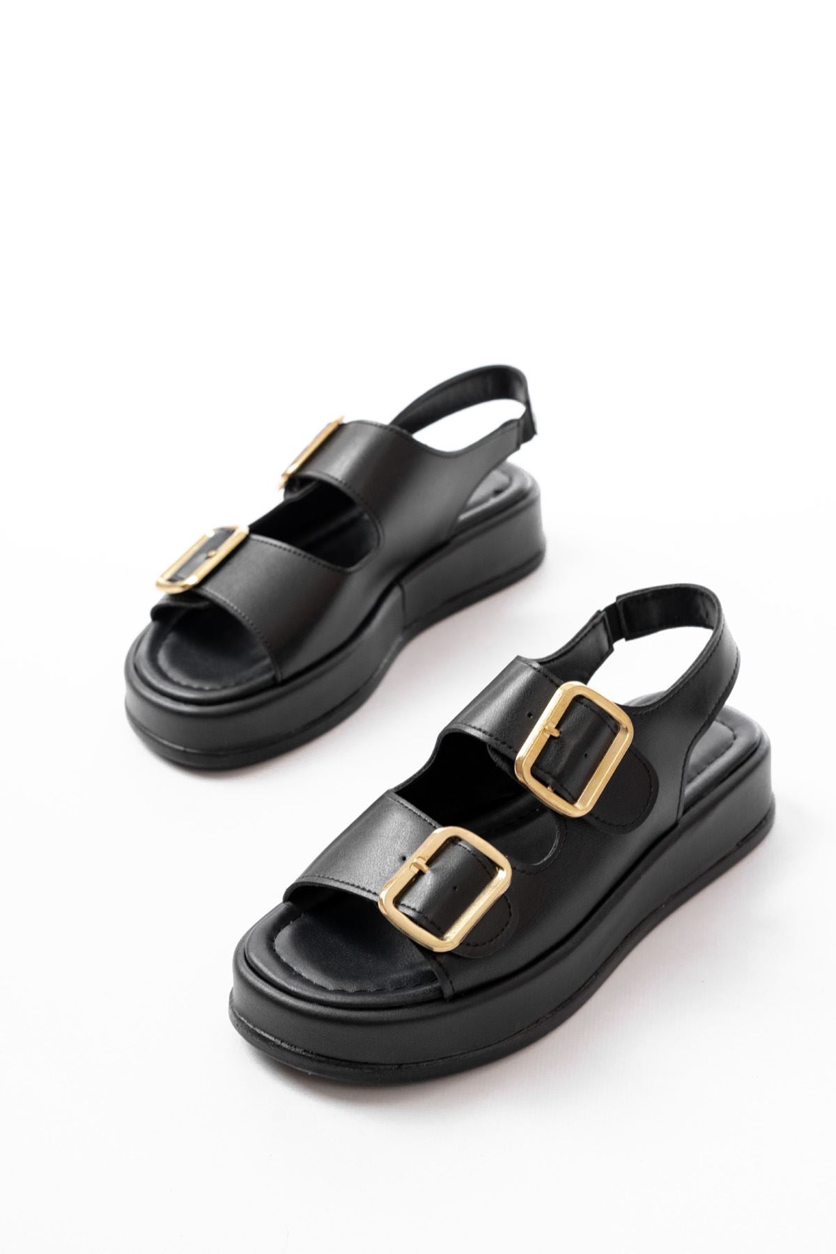 Balenus Siyah Lastik Baretli Kadın Sandalet
