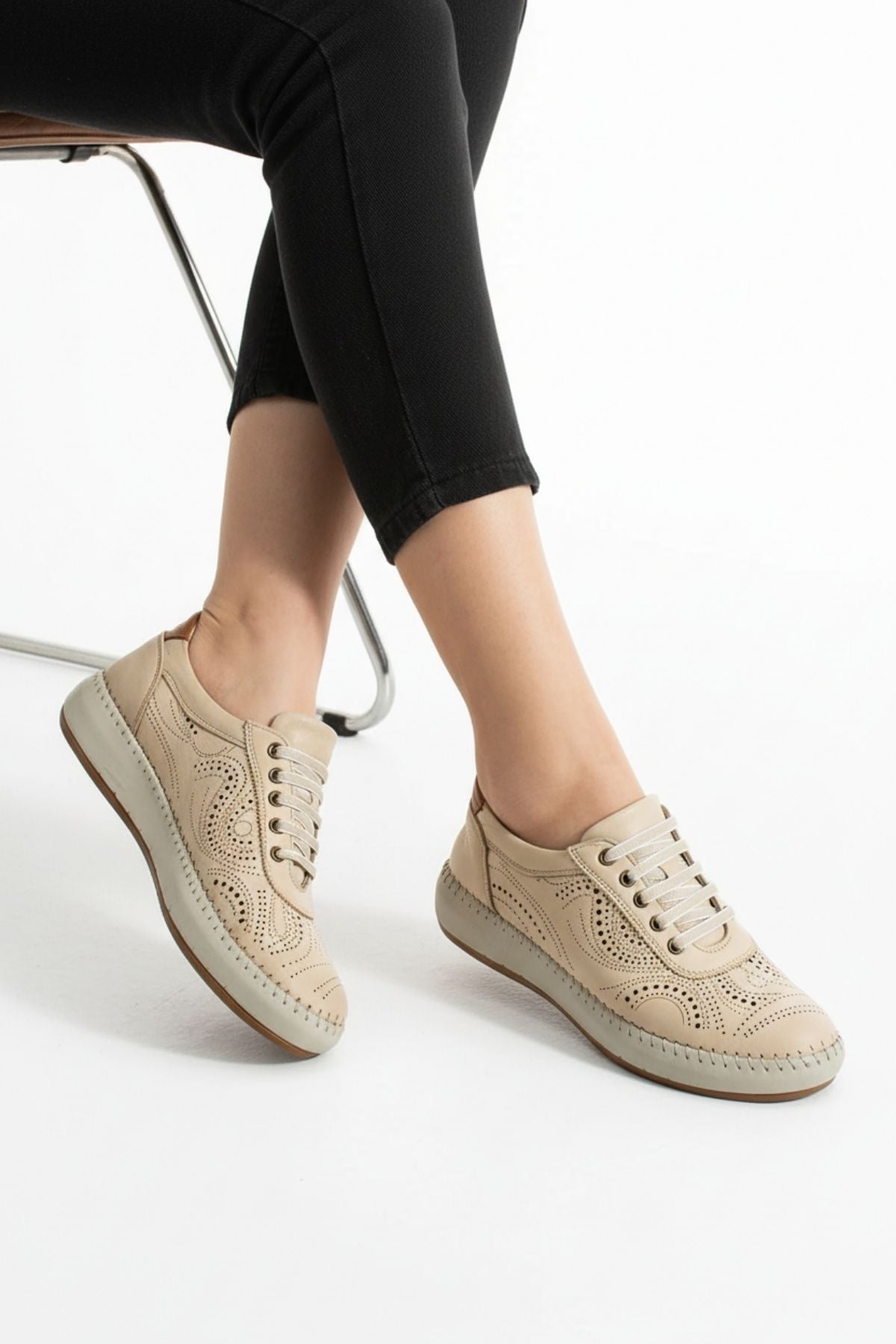 Ohen Kadın Hakiki Deri Bej Günlük Ayakkabı