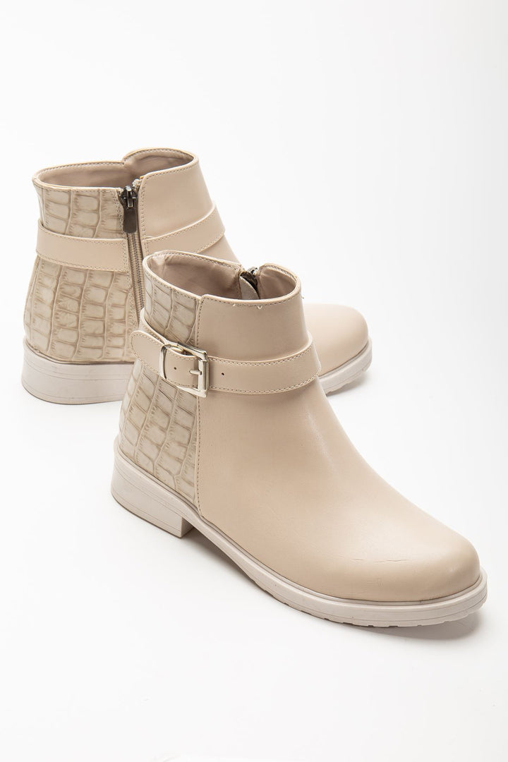 Alena Bej Kroko Toka Aksesuarlı Fermuarlı Kadın Bot