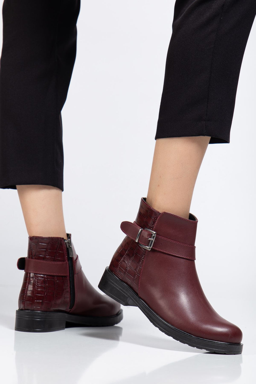 Alena Bordo Kroko Toka Aksesuarlı Fermuarlı Kadın Bot