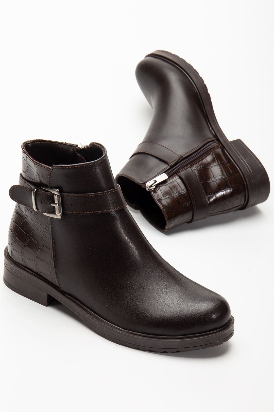 Alena Kahve Kroko Toka Aksesuarlı Fermuarlı Kadın Bot