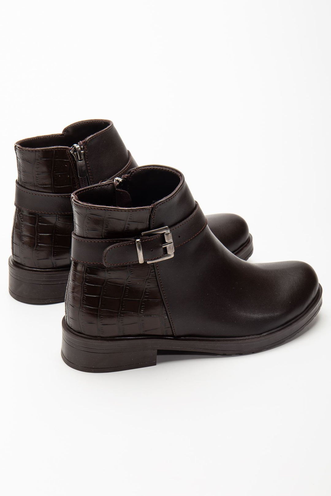 Alena Kahve Kroko Toka Aksesuarlı Fermuarlı Kadın Bot