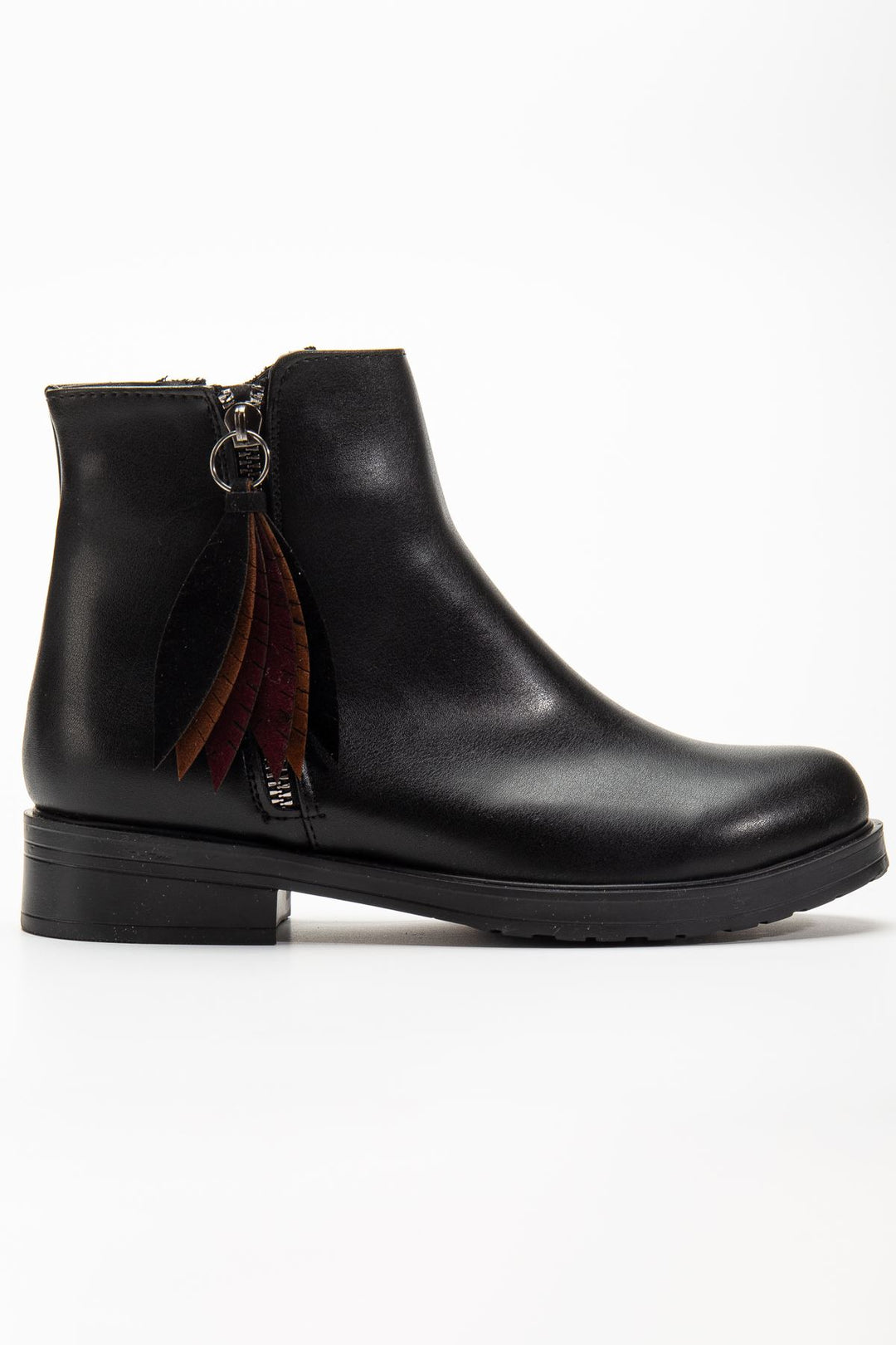 Alenyaz  Siyah Cilt Yaprak Desenli Fermuarlı Kadın Bot