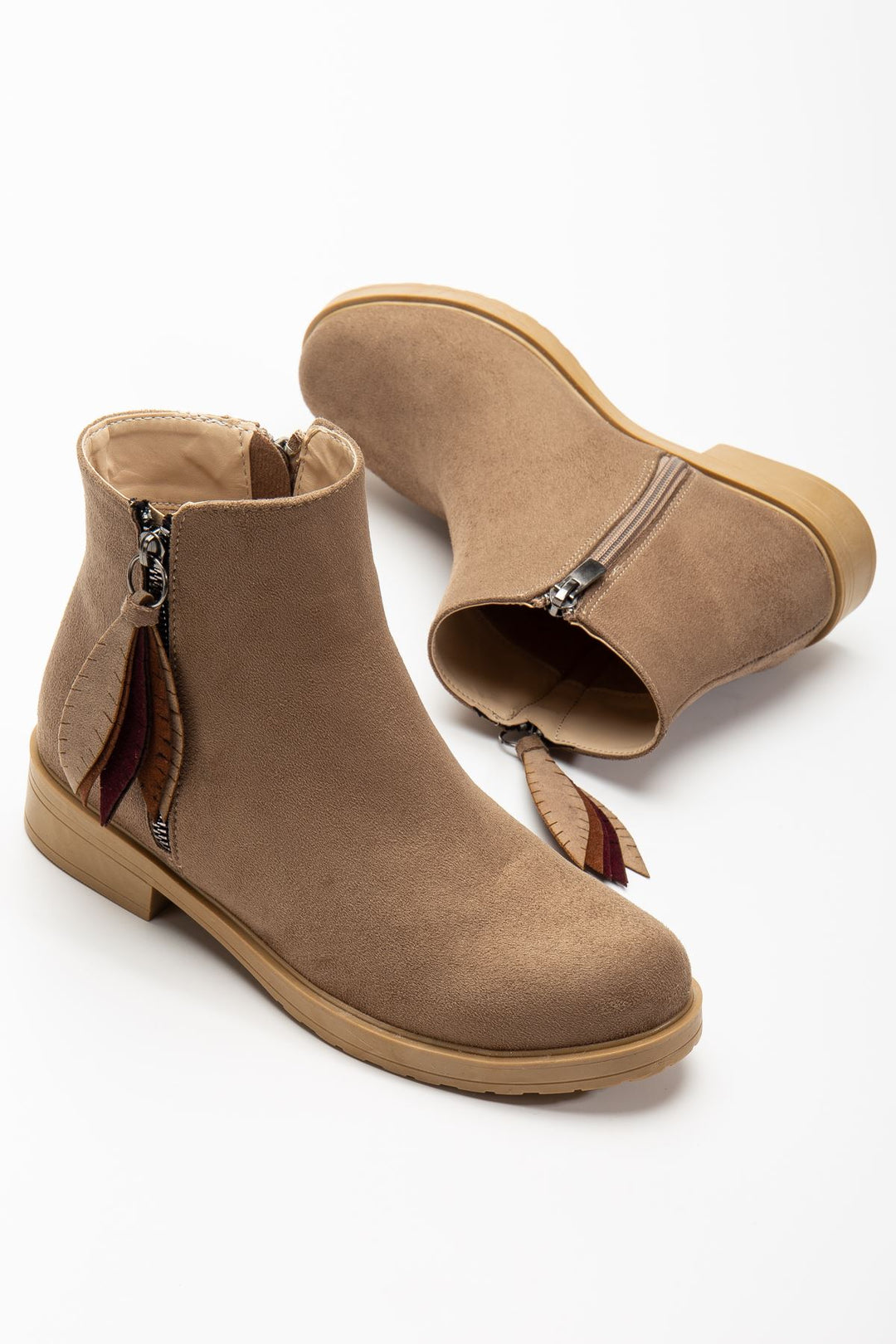 Alenyaz Vizon Süet  Yaprak Desenli Fermuarlı Kadın Bot