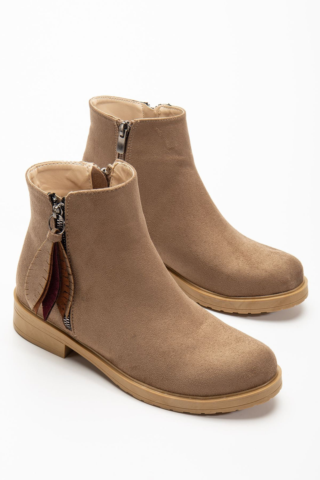 Alenyaz Vizon Süet  Yaprak Desenli Fermuarlı Kadın Bot