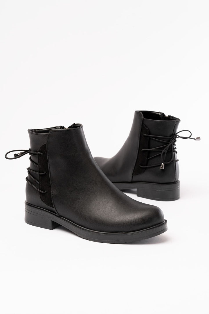 Sankle Siyah Arka Bağcık Aksesuarlı Fermuarlı Kadın Bot