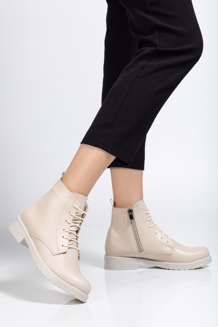 Garsu Bej Bağcıklı Fermuarlı Kadın Bot
