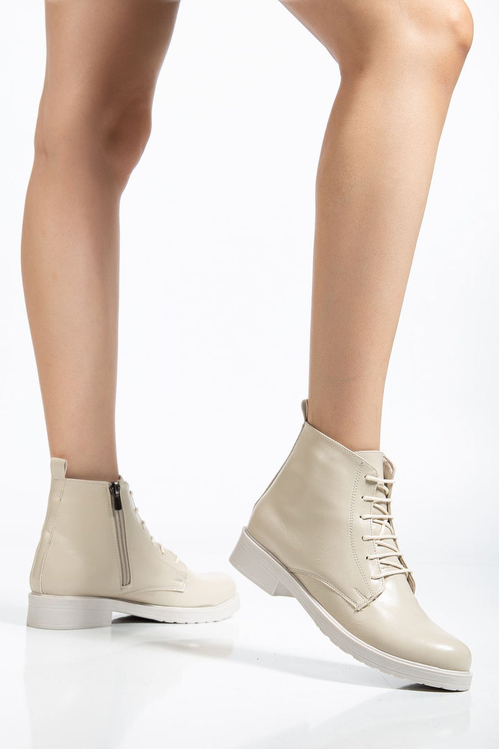 Garsu Bej Yanki Bağcıklı Fermuarlı Kadın Bot