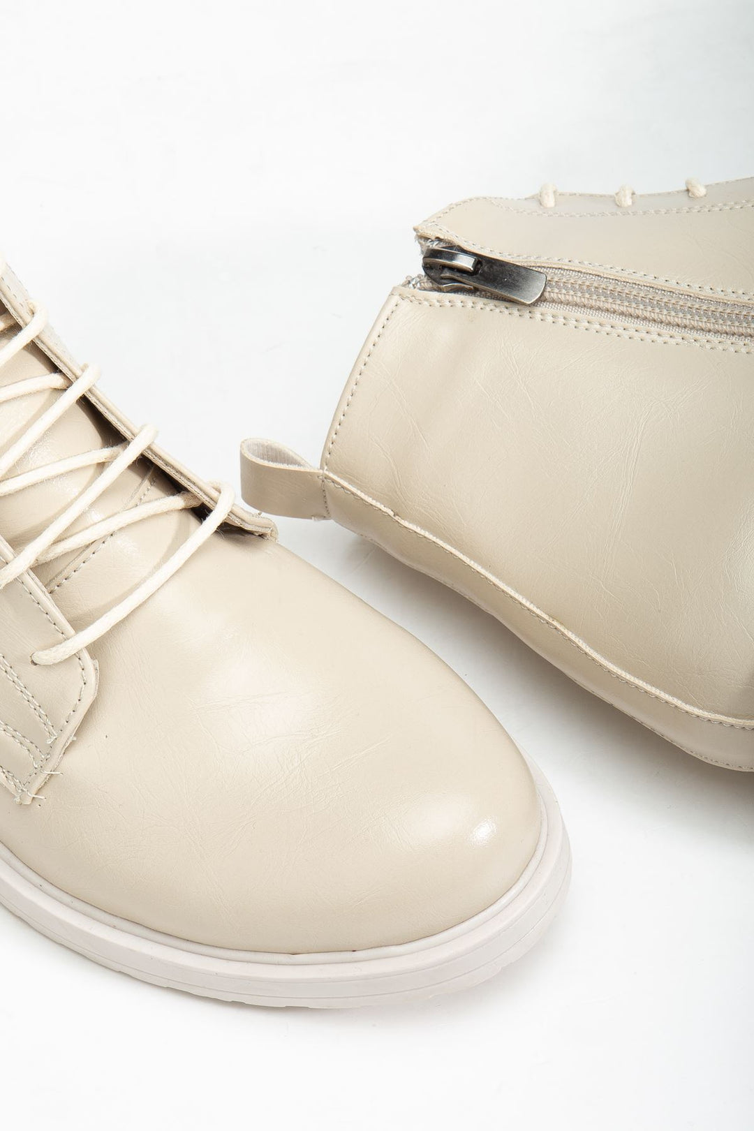 Garsu Bej Yanki Bağcıklı Fermuarlı Kadın Bot