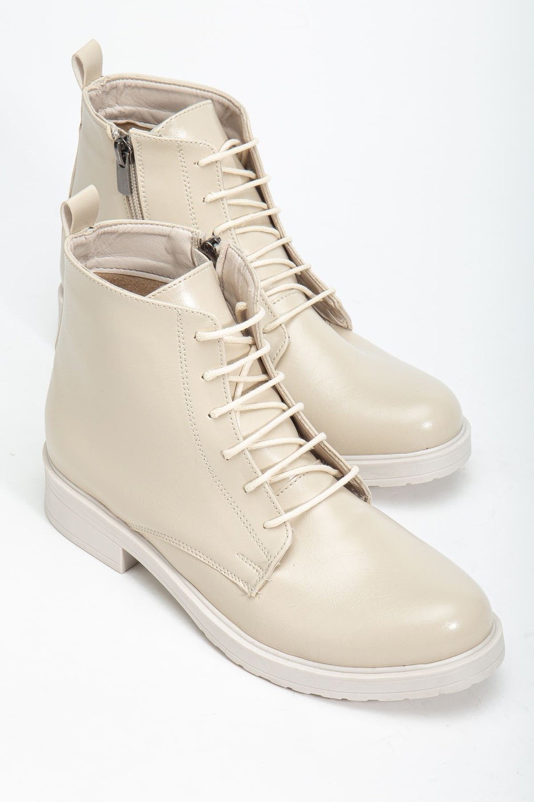 Garsu Bej Yanki Bağcıklı Fermuarlı Kadın Bot