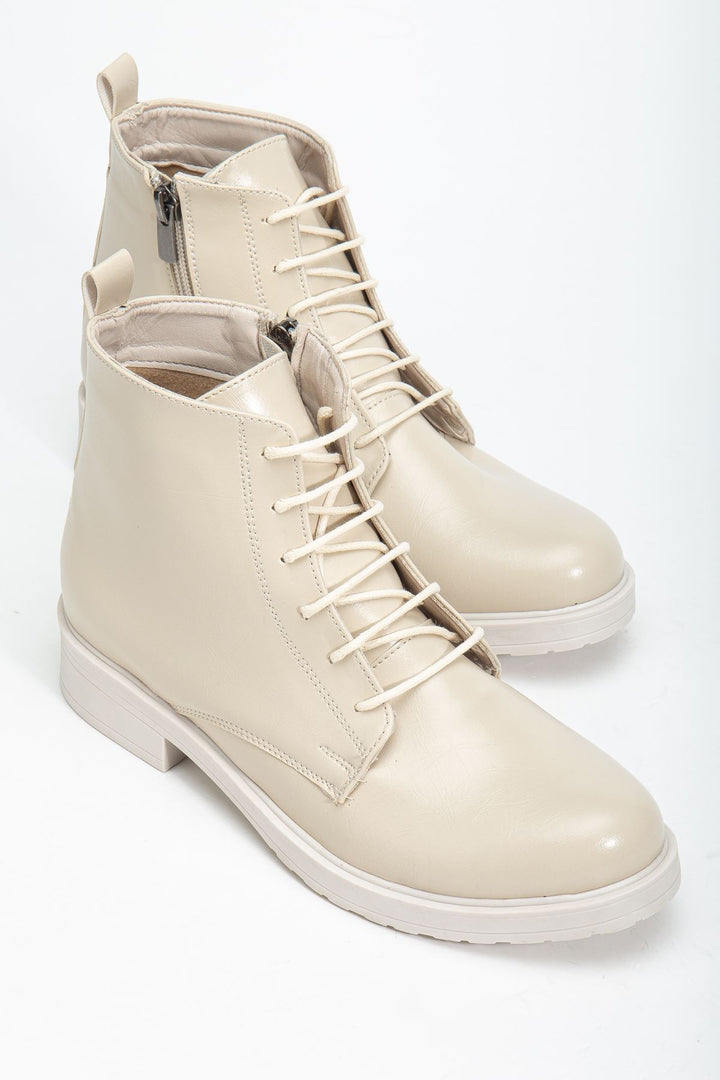 Garsu Bej Yanki Bağcıklı Fermuarlı Kadın Bot