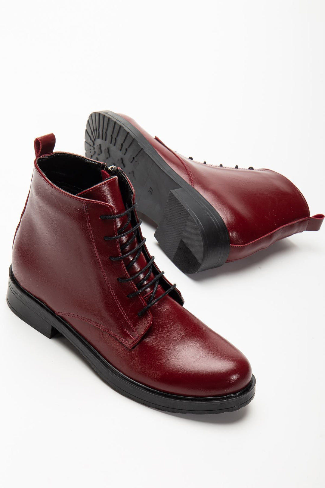 Garsu Bordo Yanki Bağcıklı Fermuarlı Kadın Bot