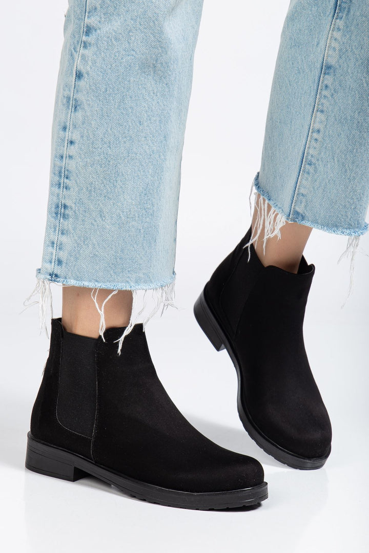 Sanpu Siyah Süet Lastikli Kadın Bot
