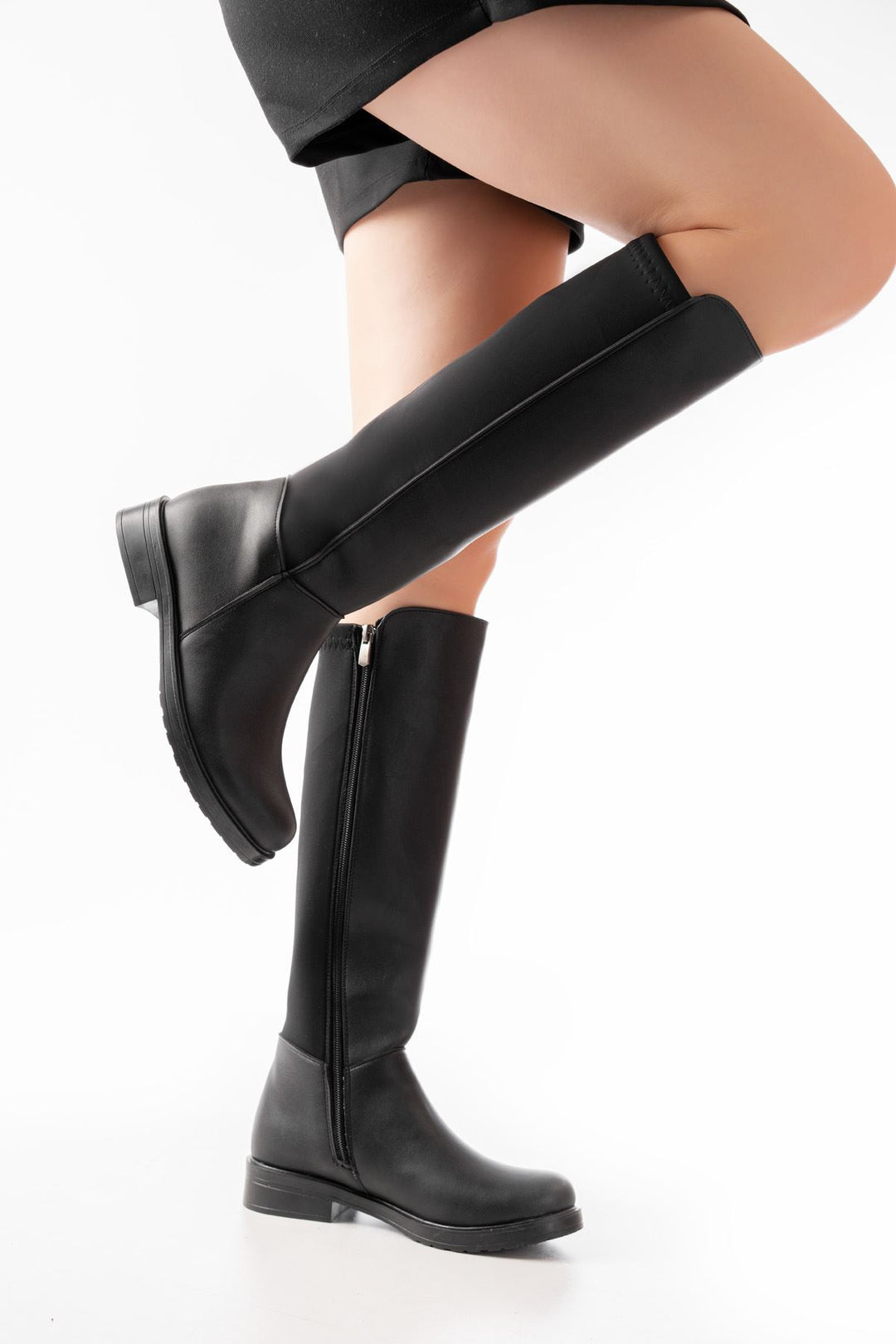 Aslina Siyah Arka Streç Fermuarlı Kadın Çizme