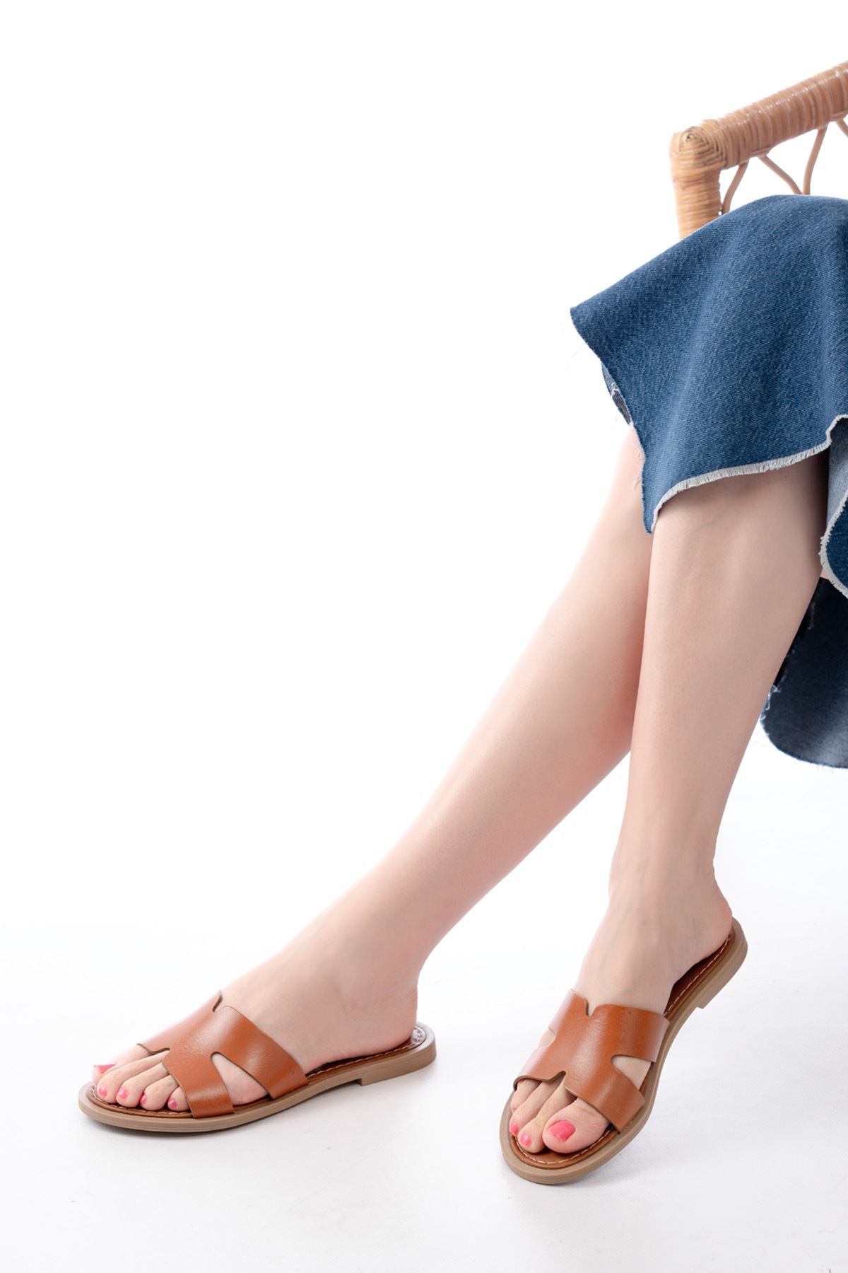 Felora Kadın Hakiki Deri Taba Terlik