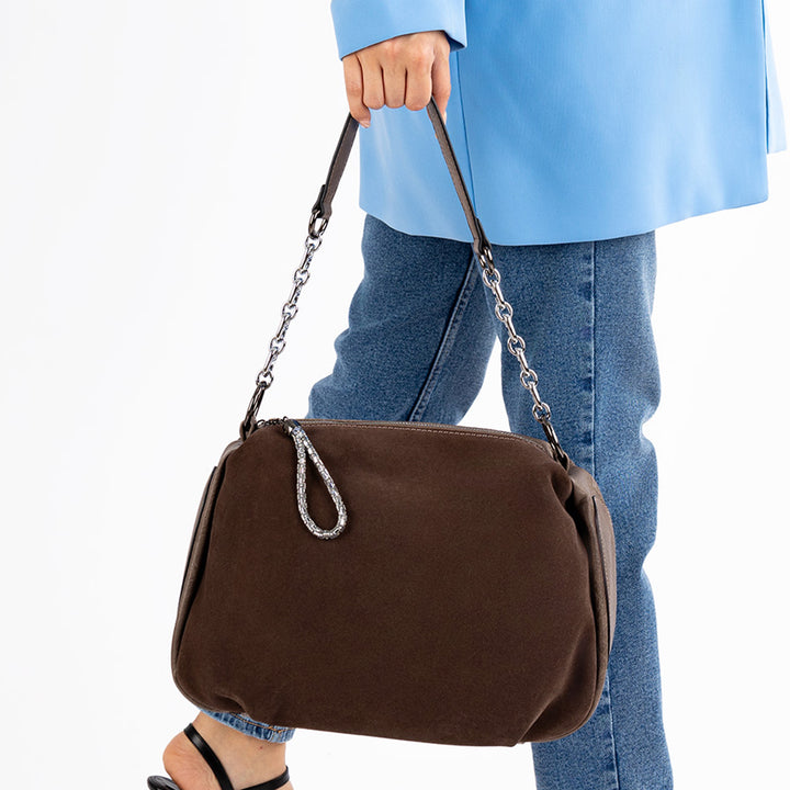 İnsigne Kadın Hakiki Süet Zincir Askılı Omuz Çantası ve Çapraz Çanta