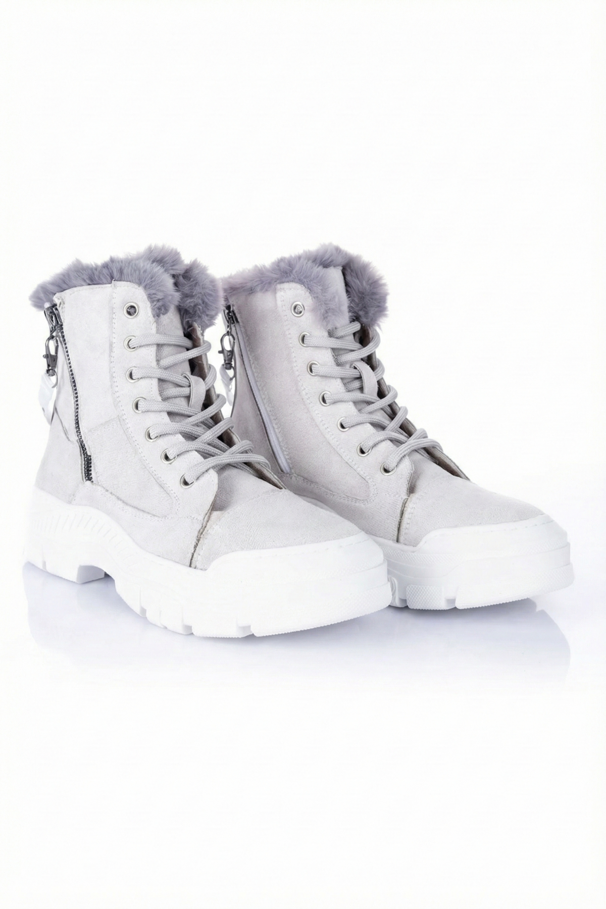 Span Kadın Süet Kürklü Çift Fermuarlı Buz Bot