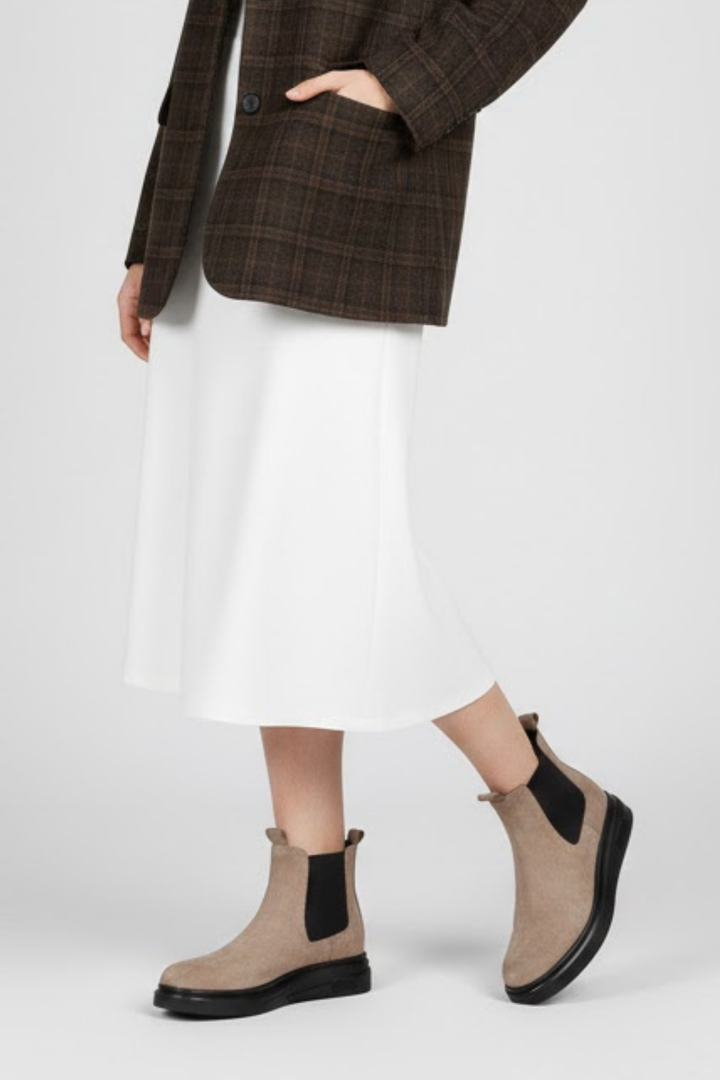 Vestan Kadın Hakiki Süet Deri Elastik Bantlı Vizon Bot