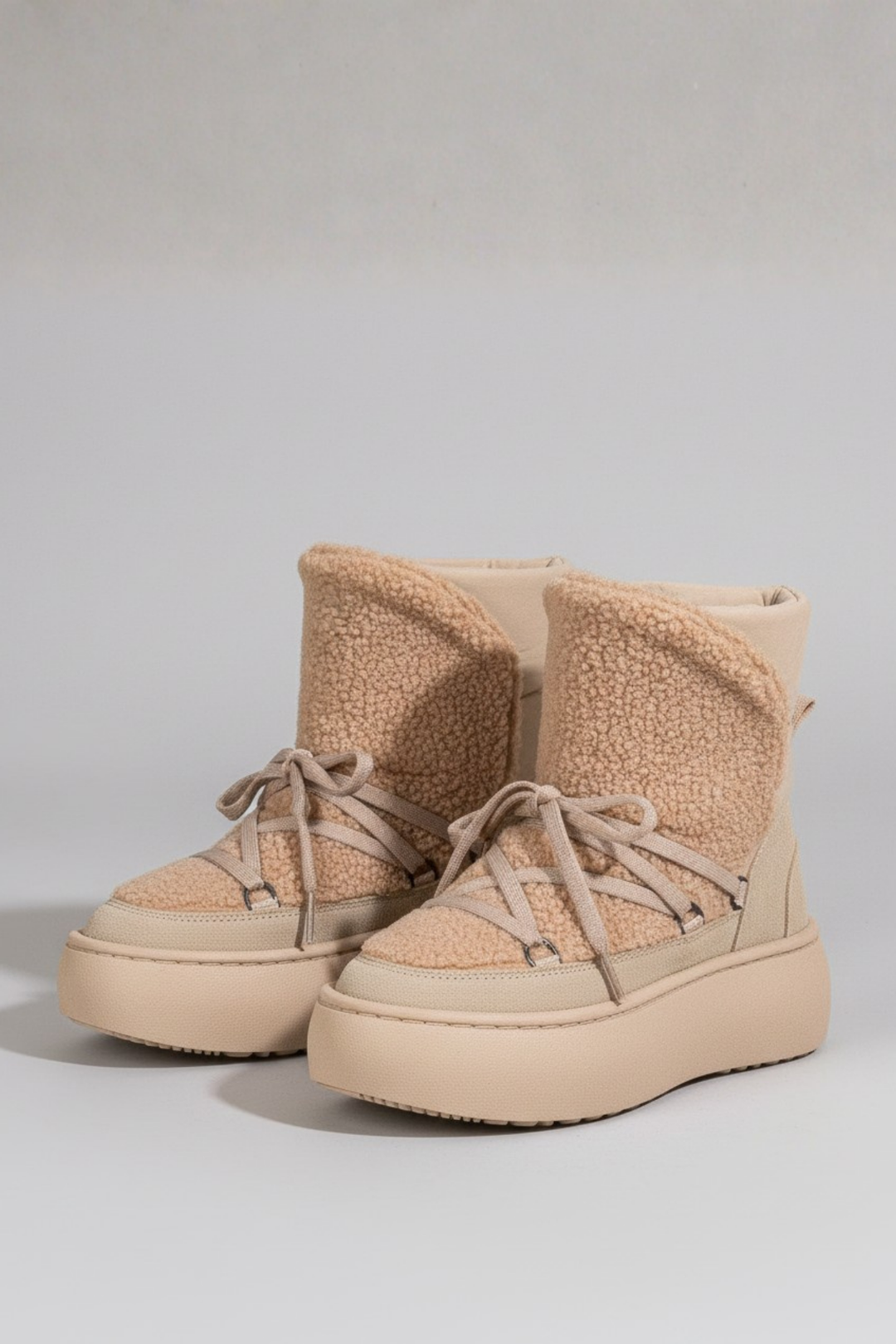 Pelomi Kadın Kalın Taban Paraşüt Kumaş Bej Kar Botu
