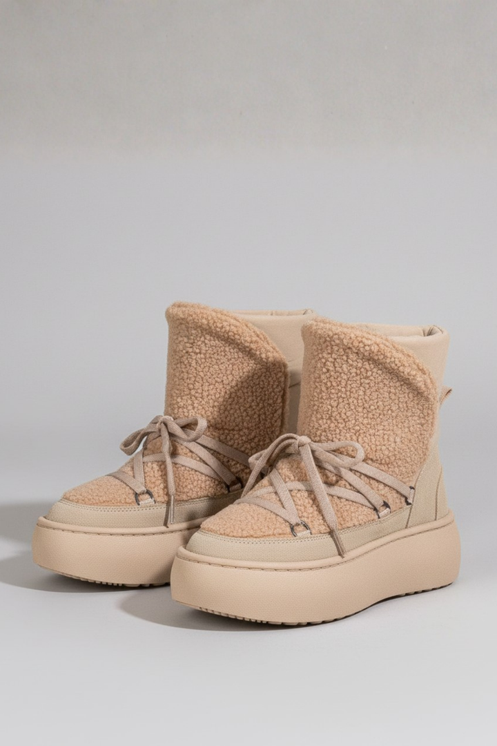Pelomi Kadın Kalın Taban Paraşüt Kumaş Bej Kar Botu